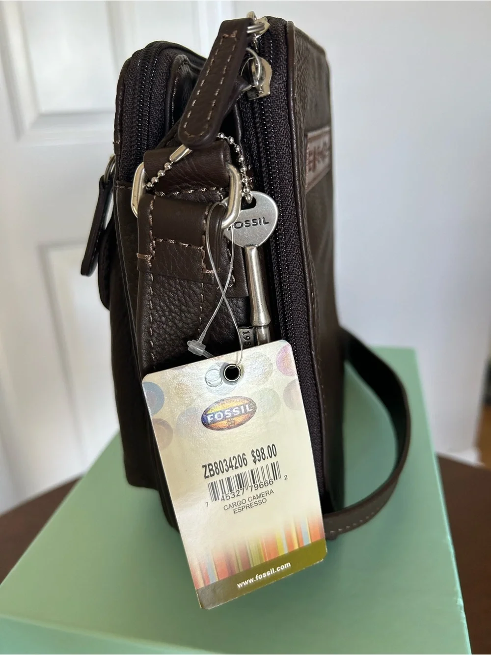 Fossil Dark Brown Pebbled Leather Messenger Crossbody
